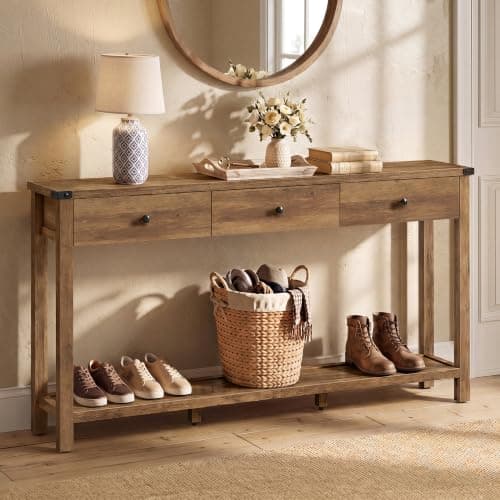 VASAGLE LIRY Collection Narrow...le Table with 3 Drawers, Brown