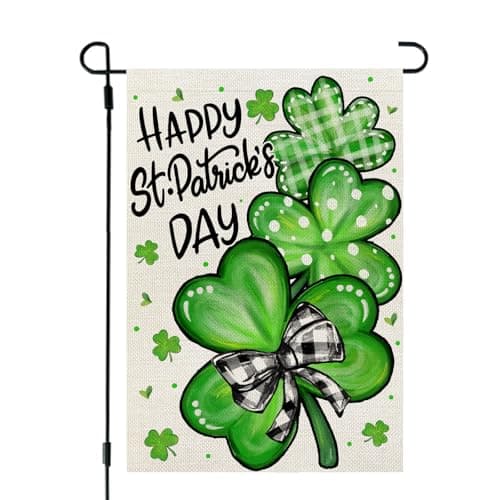 CROWNED BEAUTY St Patricks Day Garden Flag Shamrocks Clover 12x18 Inch Double Sided Green Holiday Decoration for Outdoor Lawn Yard CF1928-12