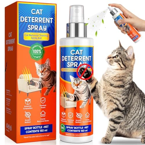 Cat Deterrent Spray, Cat Deterrent for Furniture Protection, Pee Spraying, Excessive Scratching & Chewing Everywhere, Cat Repellent Indoor and Outdoor, Pet-Safe Formula, 5.07 Fl Oz