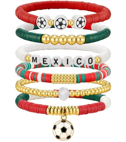 doubgood 2026 World Soccer Cup Mexico Soccer Bracelets for Women Men, Stackable Soccer Jewelry Game Day Fan Accessories Gifts for Soccer Fans