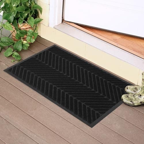 ZPAI 16" x 24" Black Front Door Mat Indoor Outdoor, Low Profile Welcome Doormat for Entrance, Waterproof All-Weather Entry Mat for High Traffic Area