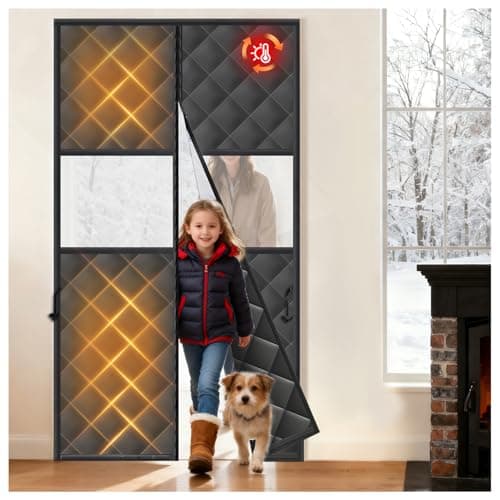 Magnetic Insulated Door Curtain Fits 32" x 80" Doors, Thermal Curtains for Winter Insulated with Clear Window, Self-Closing Windproof Waterproof Cover for Front RV Door