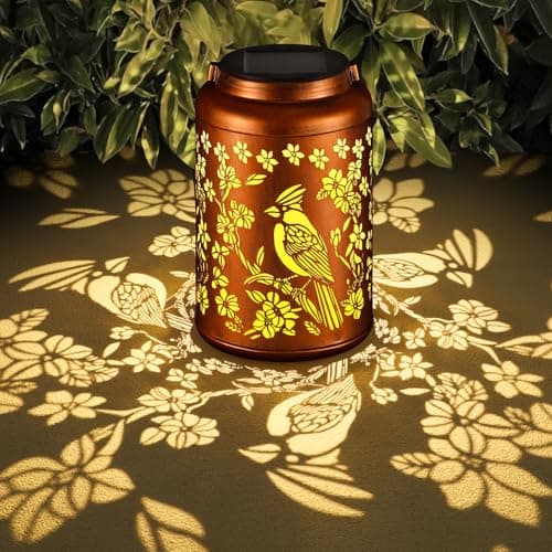 Red Bird Solar Lanterns Outdoor Waterproof Garden Decor Birthday Gifts for Women Mom Grandma Hanging Lights Metal Decoration Outside for Yard, Patio,Backyard,Porch
