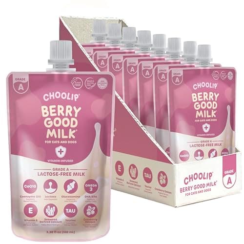 Choolip Berry Good Milk for Cats & Dogs – Lactose-Free Pet Milk Pouches – Vet-Formulated Hydrating Drink with Cranberry, CoQ10, Glucosamine & Omega-3 (100mL x 8 Pouches)