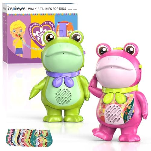 Inspireyes Toddler Walkie Talkies for Kids Rechargable, DIY Dress-Up Saluting Frog Toys, 2 Pack Cute Indoor Outdoor Playset with Stickers, Birthday for 3 4 5 6 7 8 Year Old Girls Boys