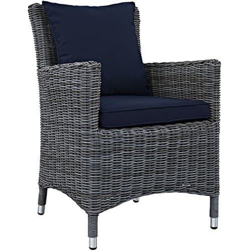 Modway Summon Wicker Rattan Ou...Dining Armchair in Canvas Navy