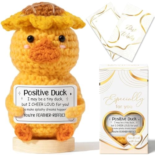 Emotional Support Crochet Positive Duck Inspirational Cheer Up Gifts for Women, Handmade Positive Crochet Gift Thank You Birthday Mothers Day Teacher Appreciation Gifts for Coworker Nurse Mom Friends