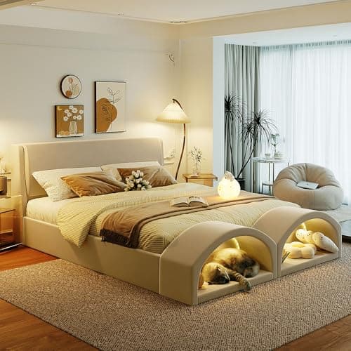 Merax Queen Size Upholstered P... Needed, Pet Family Bed, Beige