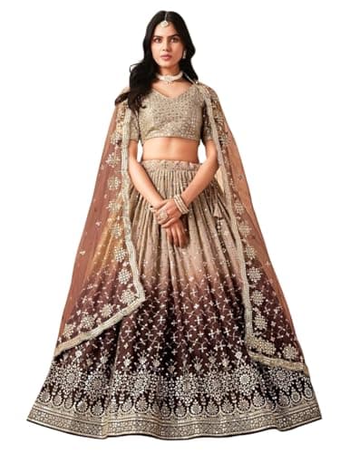 Liftera Ready To Wear Indian Lehenga Choli, Duppatt with Stitched Blouse For Women Festival Wear. (brown, 38)
