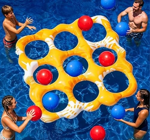 SVNWZGM Inflatable Tic Tac Toe Pool Game Set – Pool Toys with Anti-Drift Design & 10 Balls, Fun for Kids, Teens, Adults, Family, Party, Beach, Outdoor & Indoor, 2-10 Players