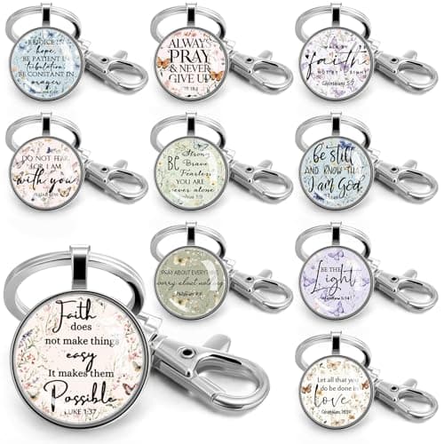 Fumete Mothers Day Bulk Gift for Church Group Keychain Bible Verse Religious Keychain Scripture Inspirational Gift for Women(10 Pcs,Butterfly Wildflower)