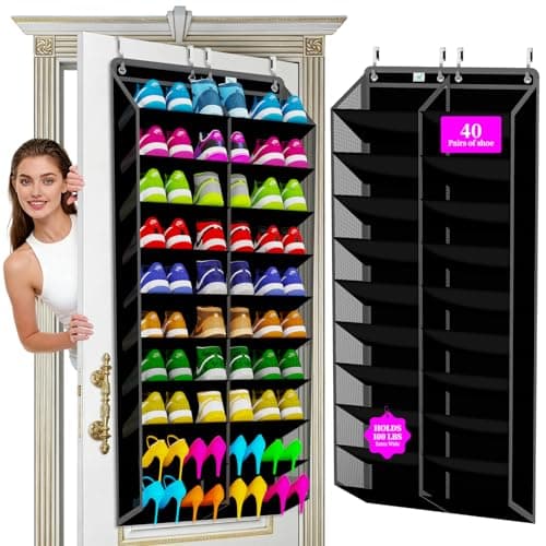 zebricolo Large Shoe Rack for Door 74 x 24 Inches, Over the Door Shoe Organizer, Heavy-Duty Hanging Shoe Storage for Closet, Extra-Wide 30 Pairs Shoe Holders Fit Family Sneakers Heels Boots - Black