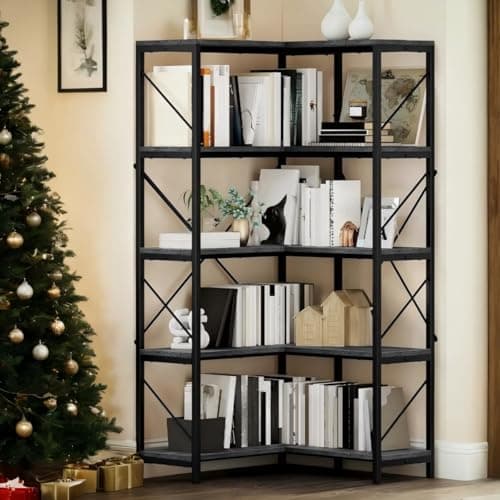 YITAHOME Corner Bookshelf, Ind...e Office,Charcoal Gray + Black