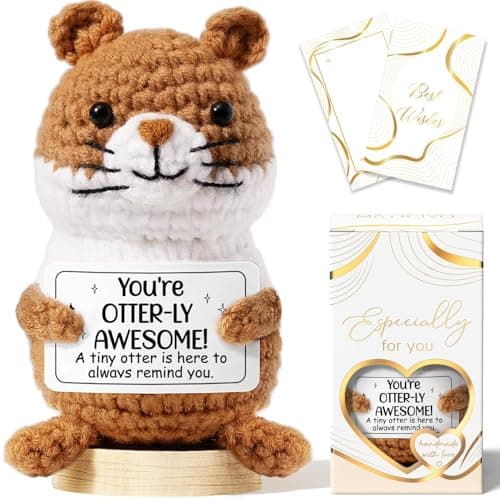 Emotional Support Crochet Plush Positive Otter Inspirational Cheer Gifts for Women,Handmade Crochet Awesome Gift Thank You Birthday Mothers Day Teacher Appreciation Gifts for Coworker Nurse Mom Friend