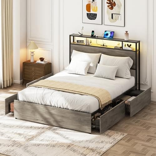 Tatub LED Queen Bed Frame with...ox Spring Needed, Ancient Gray