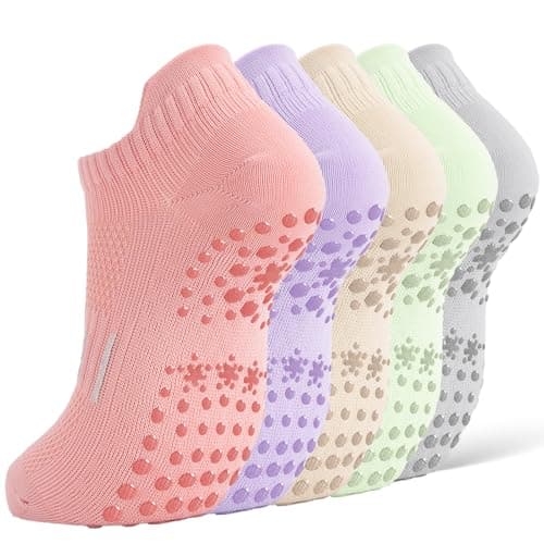 FITFEL 5 Pairs Pilates Socks Yoga Socks with Grips for Women Non Slip For Barre, Ballet, Dance, Home