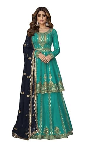 ArtZiya Fashion Women's Georgette Stunning Anarkali Gown type pakistani with dupatta salwar kameez-9125, 50, Blue