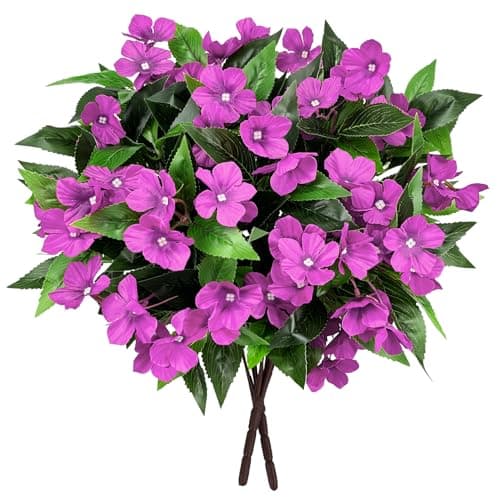 Roberly 6 Bundles Artificial Flowers for Outdoors, Faux Silk Catharanthus Roseus Flowers Bouquet Fake Greenery Plant for Spring Summer Garden Patio Porch Window Box Table Home Decor, Purple