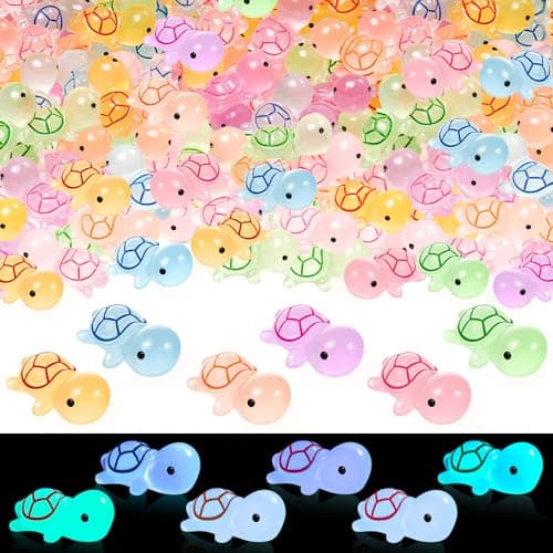 SYWHXY 122PCS Luminous Mini Resin Turtles Miniature Turtles Animals Glow in The Dark Tiny Turtle Figurines to Hide for Micro Ocean Garden Landscape Aquarium Dollhouse DIY Decor (8 Color)