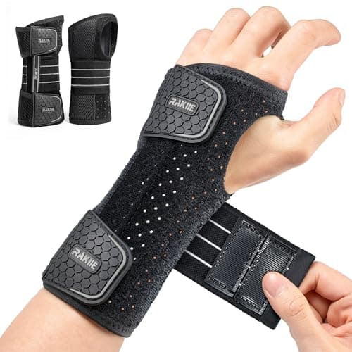 Rakiie 2 Pack Carpal Tunnel Wrist Braces, Adjustable Wrist Support Splint for Night Sleep & Daytime Working, Hand Braces Pain Relief for Arthritis, Typing, Pregnancy, Men Women (Gray, M)