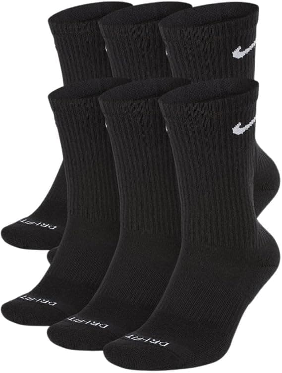 Nike Crew Socks (6 Pair) (US, Alpha, Medium, Regular, Regular, Dri-Fit Black)