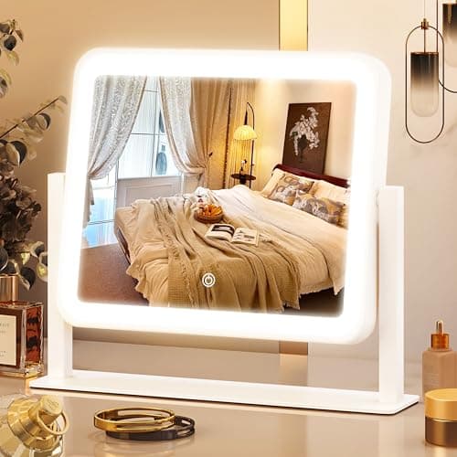 VEIOBFSA 12" x14" Vanity Mirror with Lights,LED Makeup Mirror with Lights, Light up Makeup Mirror with 3 Color Modes, Dimmable＆ Memory Function, Lighted Mirror Makeup for Desk, Travel,White