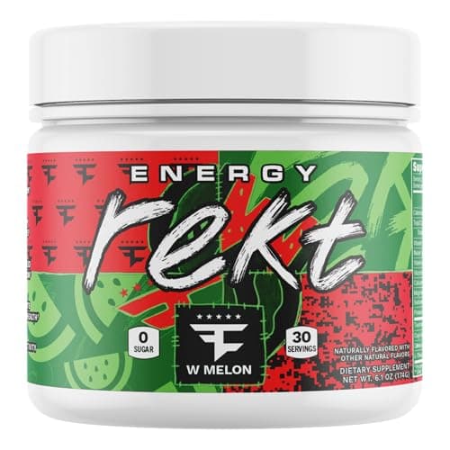 Rekt Energy + Focus Powder, Faze W Melon, Watermelon - Clean Energy, Zero Sugar, Zero Calories, 200mg Natural Caffeine, Nootropics, L-Theanine, Energy Drink Mix (30 Servings)