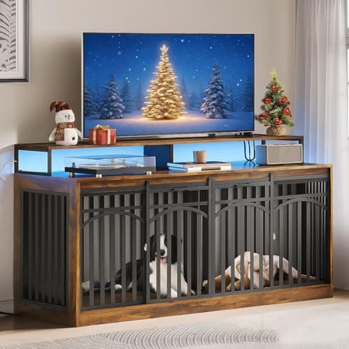 DWVO 71" Double Dog Crate Furn...edium Large Dogs, Rustic Brown