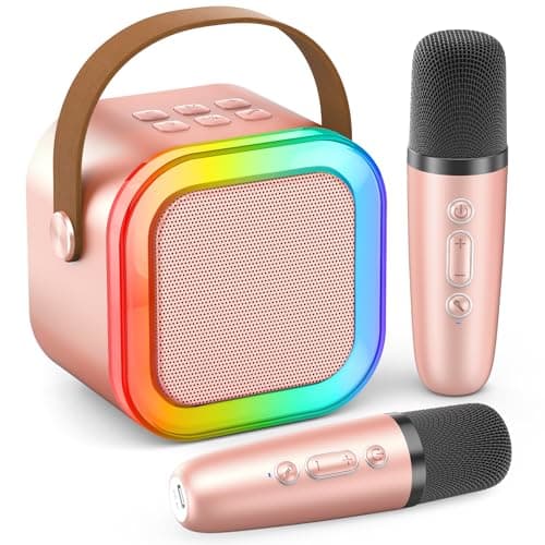 Mini Karaoke Machine for Kids Adults, 2026 TOP Birthday Gifts for Girls 3,4,5,6,7,8+Year Old Toddler Toys,Portable Bluetooth Speaker with 2 Wireless Karaoke Microphones Player Gifts(Rose Gold)
