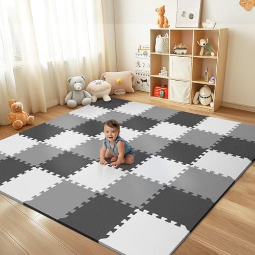 36Pcs Baby Play Mat for Floor,....8*0.6In Each,Grey White Black
