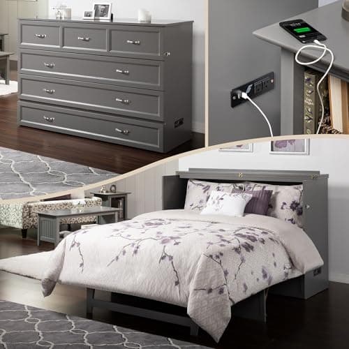 AFI Deerfield Murphy Bed Chest... Charging Station, Queen, Grey