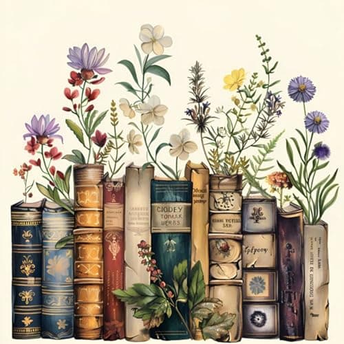 Yezavesu Book Paint by Numbers Kit for Adults Beginner, Flowers Adult Paint by Number Kits on Canvas Without Frame, DIY Acrylic Painting by Numbers for Home Wall Decor Gift 16x16 Inch