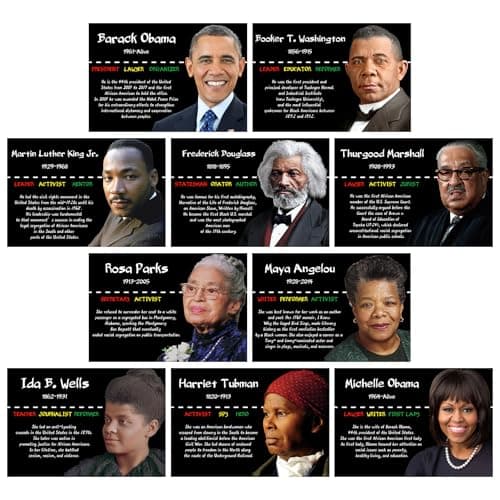 Arosche Black History Month Decorations Posters 10pc Famous African American Posters Celebration Motivational Learning Charts for Home, School, Classroom, Bulletin Board, Wall, Hallway Decor
