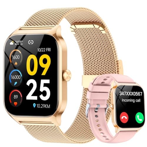 CASCHO Smart Watches for Women (Android/iOS), 1.85" HD Smart Watch with Calls/Messages/AI Voice Control, Sleep/Heart Rate Monitor,120+ Sports Modes Fitness Tracker Watch,Gold and Light Pink