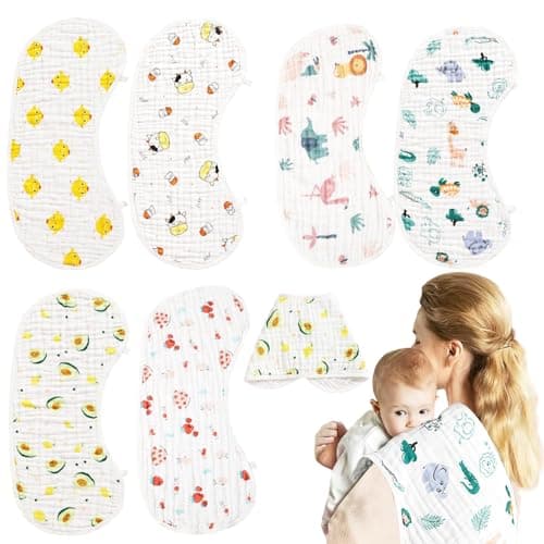 ZIXNEXKOO Muslin Burp Cloths, 6 Layers Baby Burp Cloths 6 Pack, Ultra-Soft Burping Cloth, Organic Cotton Boy Girl Burp Cloes Absorbent Spit-Up Cloths Mom Newborn Essentials Gift Set