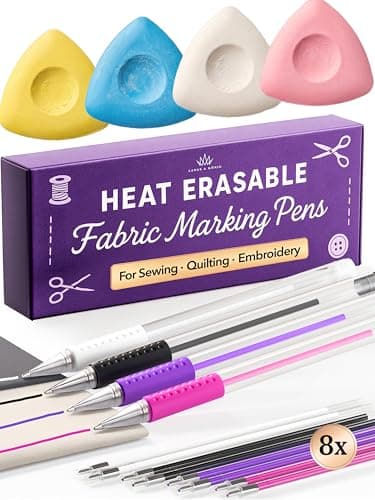 Lange & König 4x Tailors Chalk + Heat Erasable Fabric Marking Pens for Sewing - Sewing Supplies Quilting Supplies Table Accessories Embroidery Pen Tailors Chalk Alternative (Purple)
