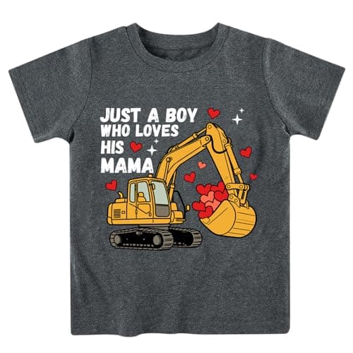 Boys Mother's Day Shirt, Excavator Heart Graphic T-Shirt 4-5 Years Love Mama Toddler Short Sleeve Tops