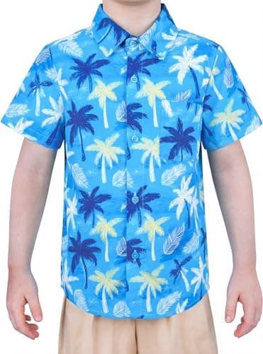 Boys Button Down Shirts Dress Short Sleeve Toddler Coconut Tree Size 5-6Y