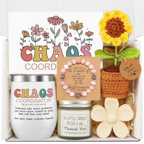 Chaos Coordinator Gifts for Women, Thank You Gifts for Women Coworkers, Boss Lady Gifts, Nurse Appreciation Gifts, Teacher Gifts, Employee Appreciation Gifts Basket with Tumbler, Candle, Sunflower