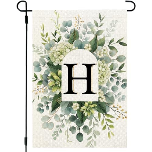 CROWNED BEAUTY Monogram Garden Flag Initial Letter H 12x18 Inch Double Sided for Outsdie, Small Spring Floral Family Last Name Welcome Decoration for Outdoor Lawn Yard