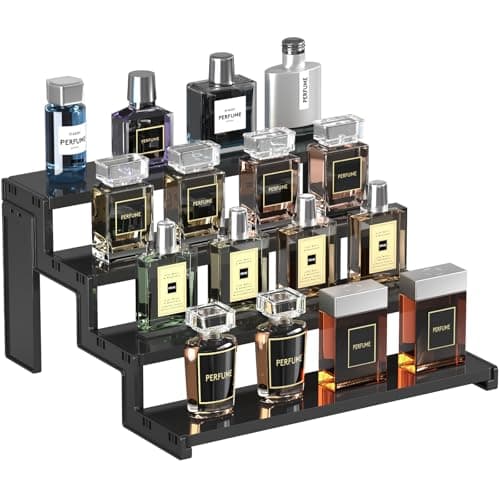 Lifewit Spice Rack, Perfume Cologne Organizer, Cupcake Stand, Tool-Free Assembly, Display Riser Shelf, Seasoning Figurine Makeup Holder, Room Decor, Kitchen Cabinet Storage, Black, 12in-4 Tier, 1 Pcs