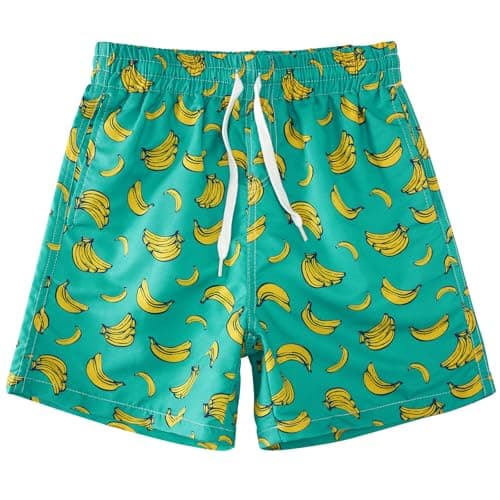 Cozople Boys Green Banana Swim Trunks Quick Dry Beach Bathing Suit Soft Elastic Waist Surf Swimsuit Casual Sports Running Shorts for Youth Kids Size 9-10