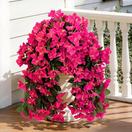 Artificial Bougainvillea Hanging Flowers Plants - 2 PCS faux Bougainvillea artificial flowers with Long Trailing Vines for Outdoor Decoration, Perfect for Porch, Garden, Urn Patio Balcony (Rose Red)
