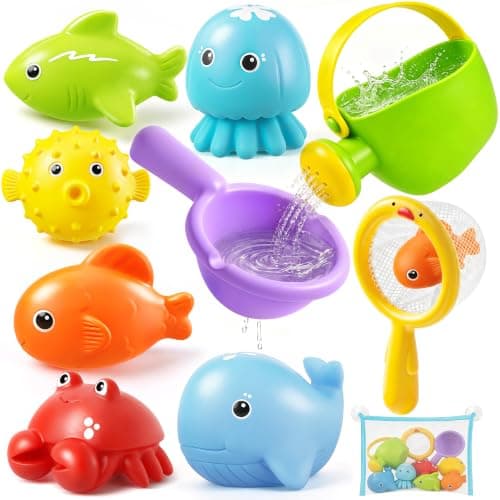 Baby Bath Toys for Kids, STOPKLAS Squeezable Water Toys for Toddlers, 10 PCS Bathtub Toys with Kids Watering Can & Storage Bag, Baby Pool Float Animal Toys for Bath, Shower, Pool, Baby Girl Boy Gift