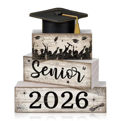 CroBlissful 4 Pcs Senior 2026 Decorations Graduation Photo Booth Props Class of 2026 Table Decoration Graduation Wooden Block Centerpiece Sign Farmhouse Congratulate Gift for Home Shelf
