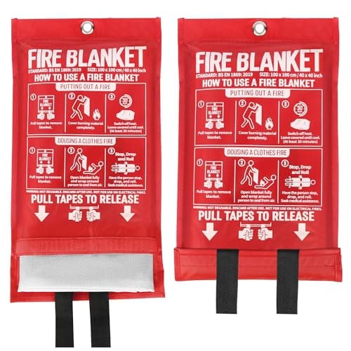MIMEAQIER Emergency Fire Blanket 2 Pack 40"x40", Fire Suppression Blanket for Kitchen Home Garage Car Camping