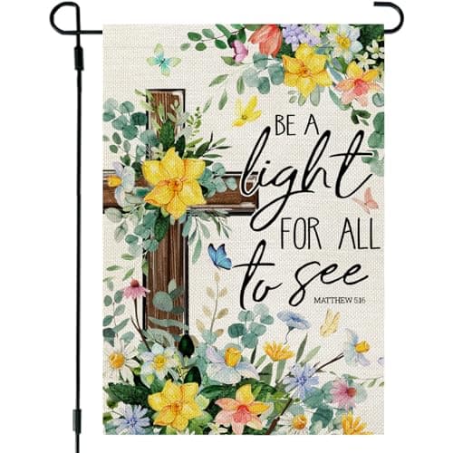 CROWNED BEAUTY Spring Garden Flag Floral Cross 12x18 Inch Double Sided Small Seasonal Holiday Religious Decoration for Outdoor Lawn Yard