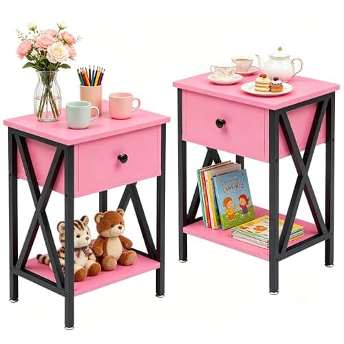 VECELO Nightstands Set of 2, M...edroom, Industrial Metal Frame