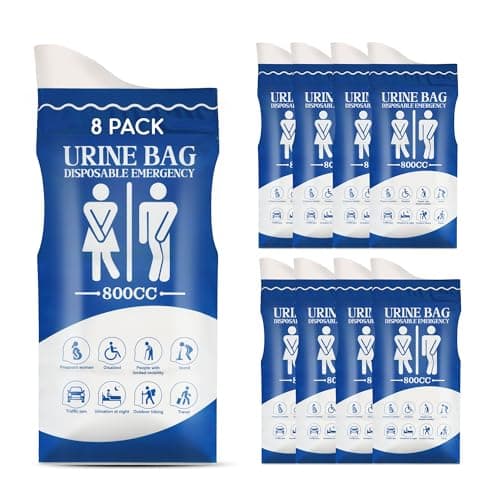 Disposable Urine Bag, Pee Bags for Travel for Women/Men, 800ML Emergency Portable Urinal Bag and Vomit Bags, Unisex Urinal Bag for Camping, Traffic Jams, Pregnant, Patient, Kids(8Pcs)