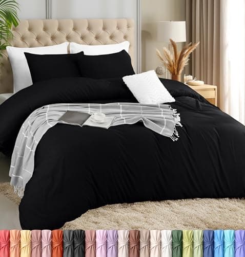 Utopia Bedding Duvet Cover Set with Pillowcases - 3 Pieces Bedding Duvet Cover with Zipper Closure - 1 Duvet Cover with 2 Pillowcases - Soft Brushed Microfiber (Queen, Black)